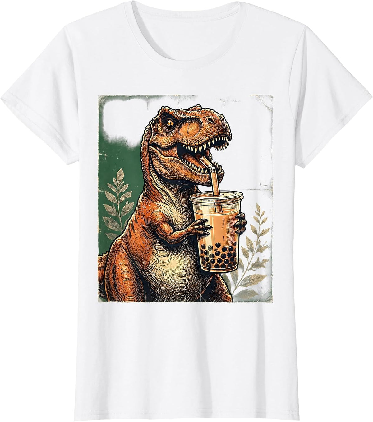 Dinosaur Boba Tea Lover Cute Dino Graphic T-Shirt - White