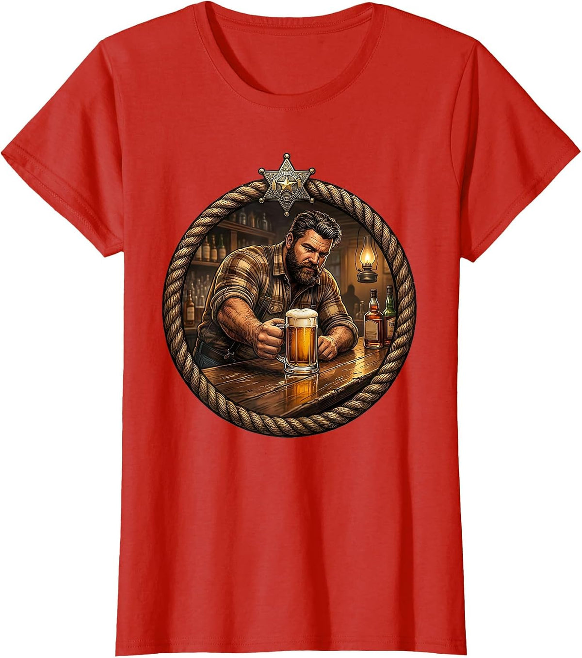 Old Western Saloon Bartender Sliding Beer Mug T-Shirt - Red