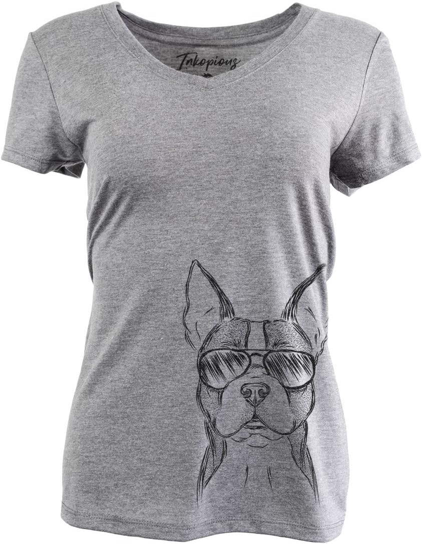 Scout the Boston Terrier Triblend T-Shirt - Grey Relaxed V-neck