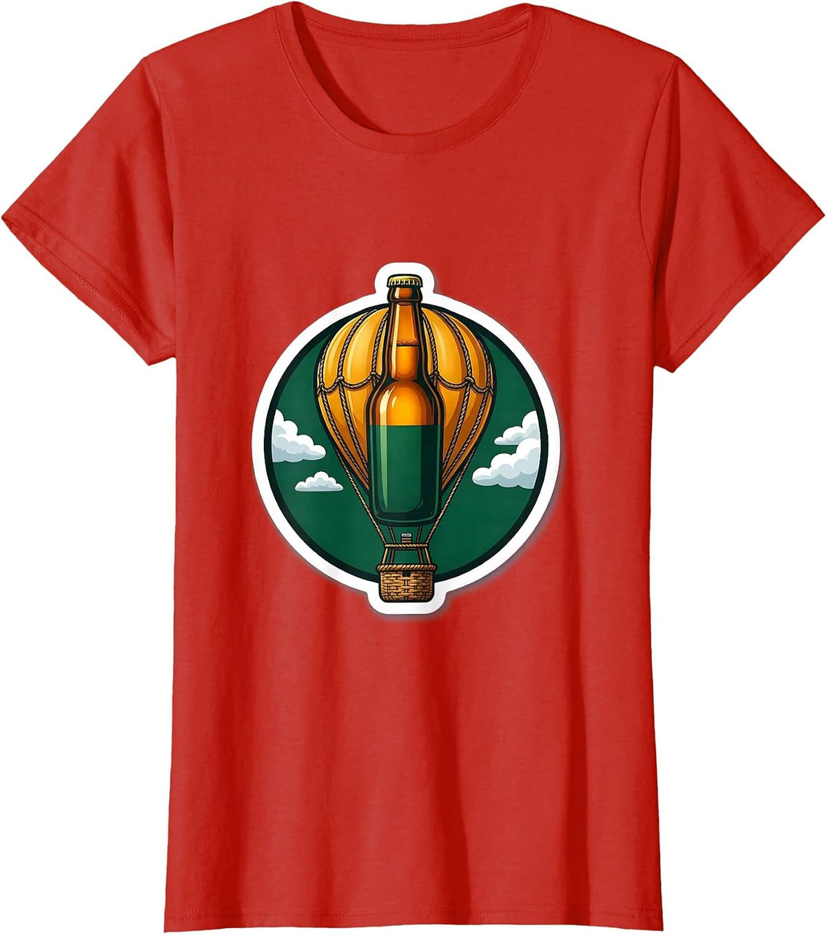 Women's Beer Bottle Hot Air Balloon Graphic Tee T-Shirt - Red