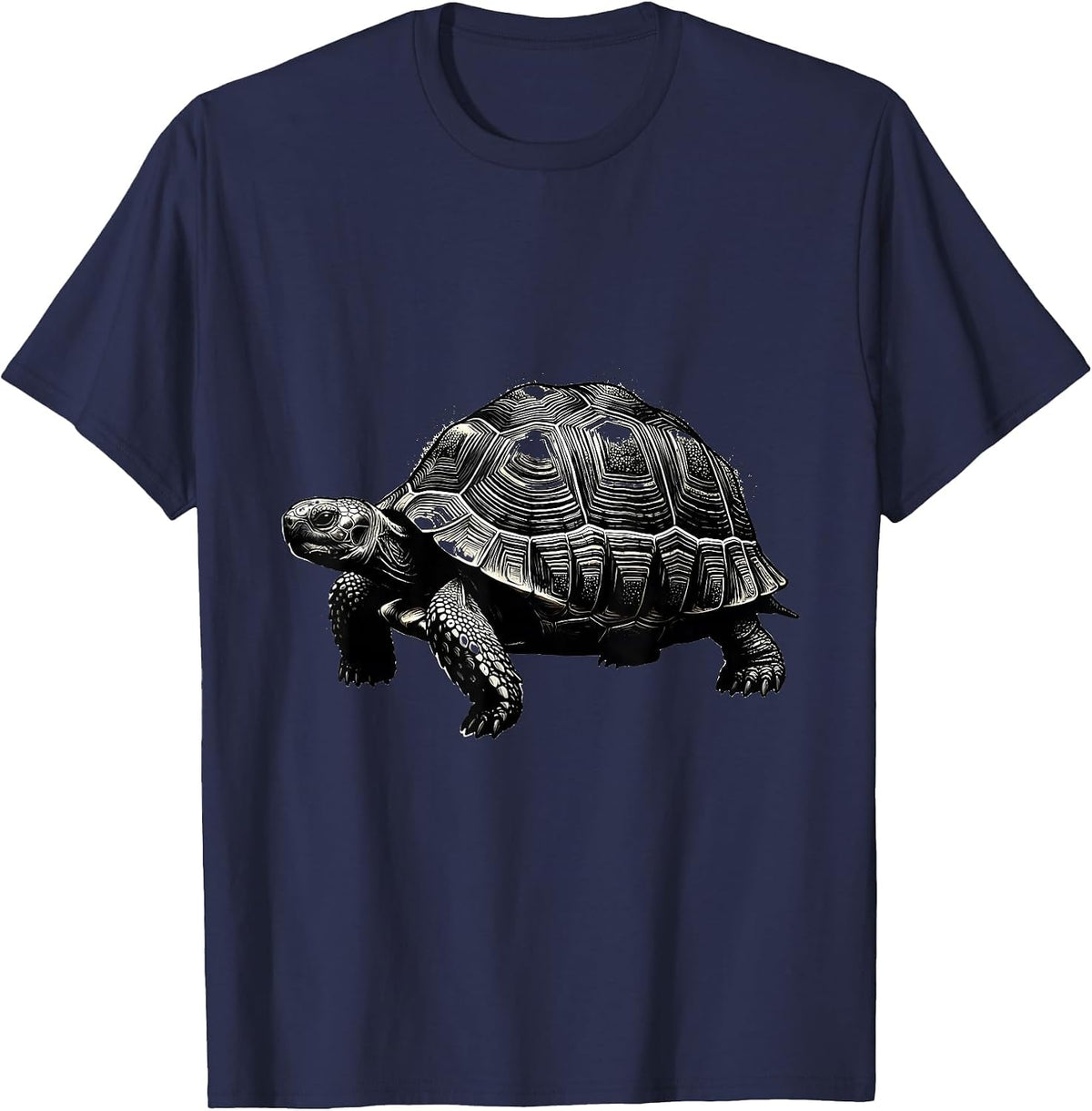 Men's Compact Tortoise Minimalist Blackwork Dotwork Line Art T-Shirt - Navy Blue