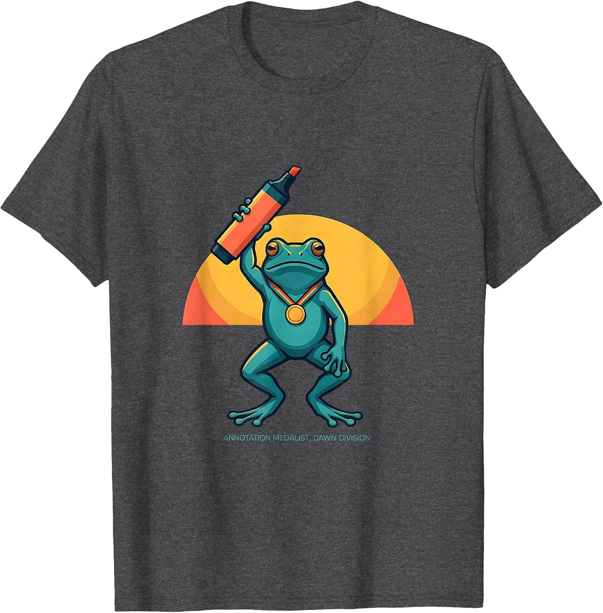 Annotation Medalist Dawn Division Funny Frog Teacher Humor T-Shirt - Dark Heather Grey