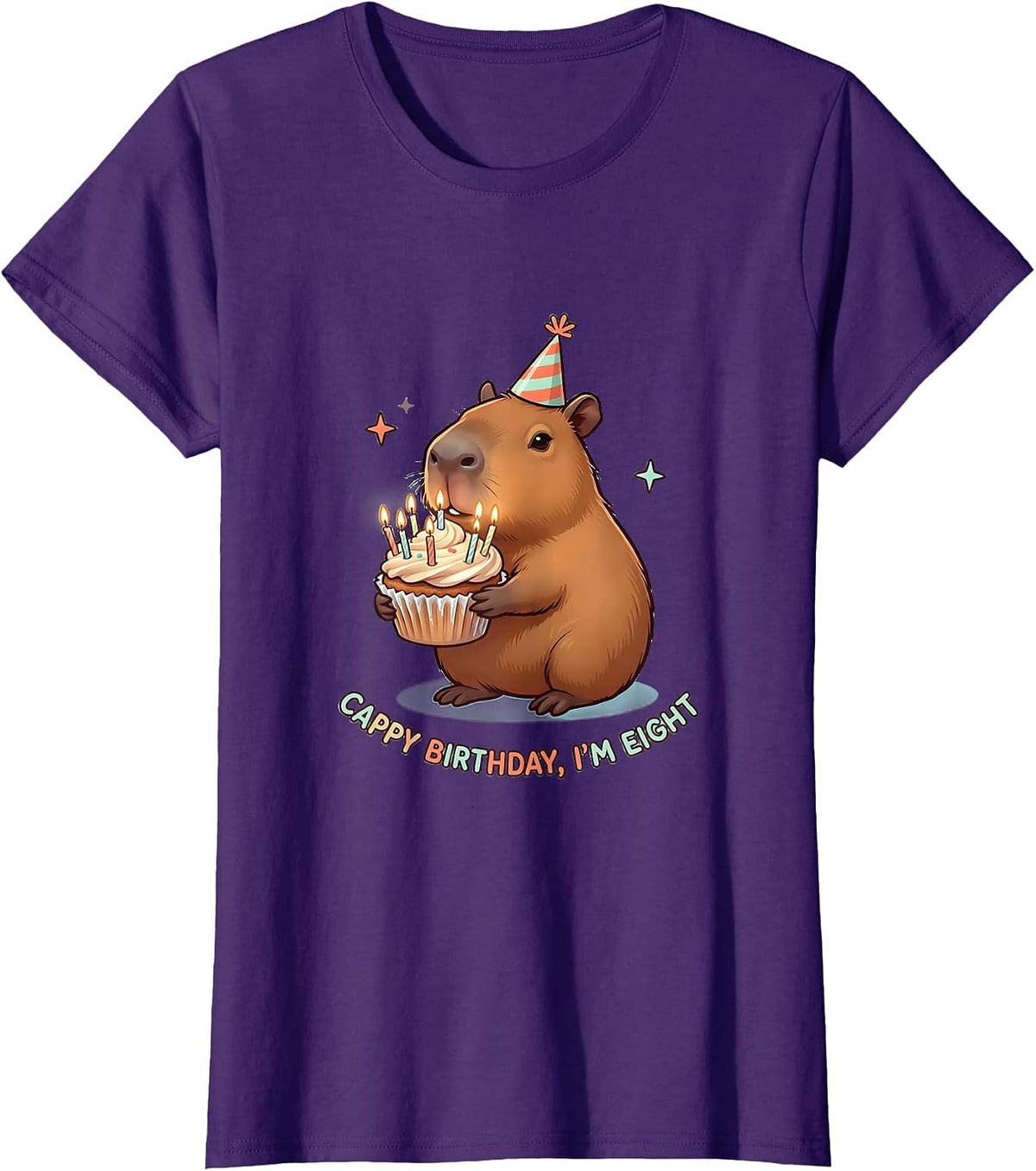 Women's Cappy Birthday, I'm Eight Kawaii Capybara 8th Birthday T-Shirt - Purple
