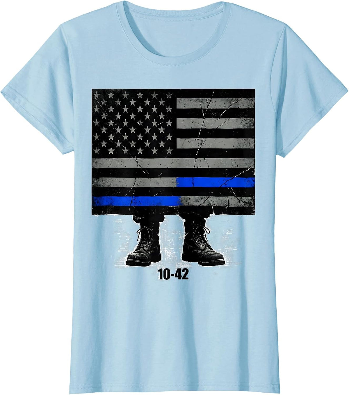 10-42 Vintage Thin Blue Line Police Support Duty Boots T-Shirt - Baby Blue