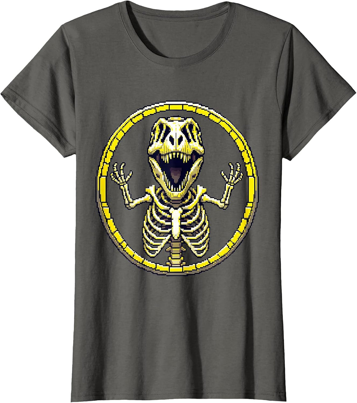 Women's T-Rex Skeleton Mid-Roar Dinosaur Graphic T-Shirt - Asphalt Grey