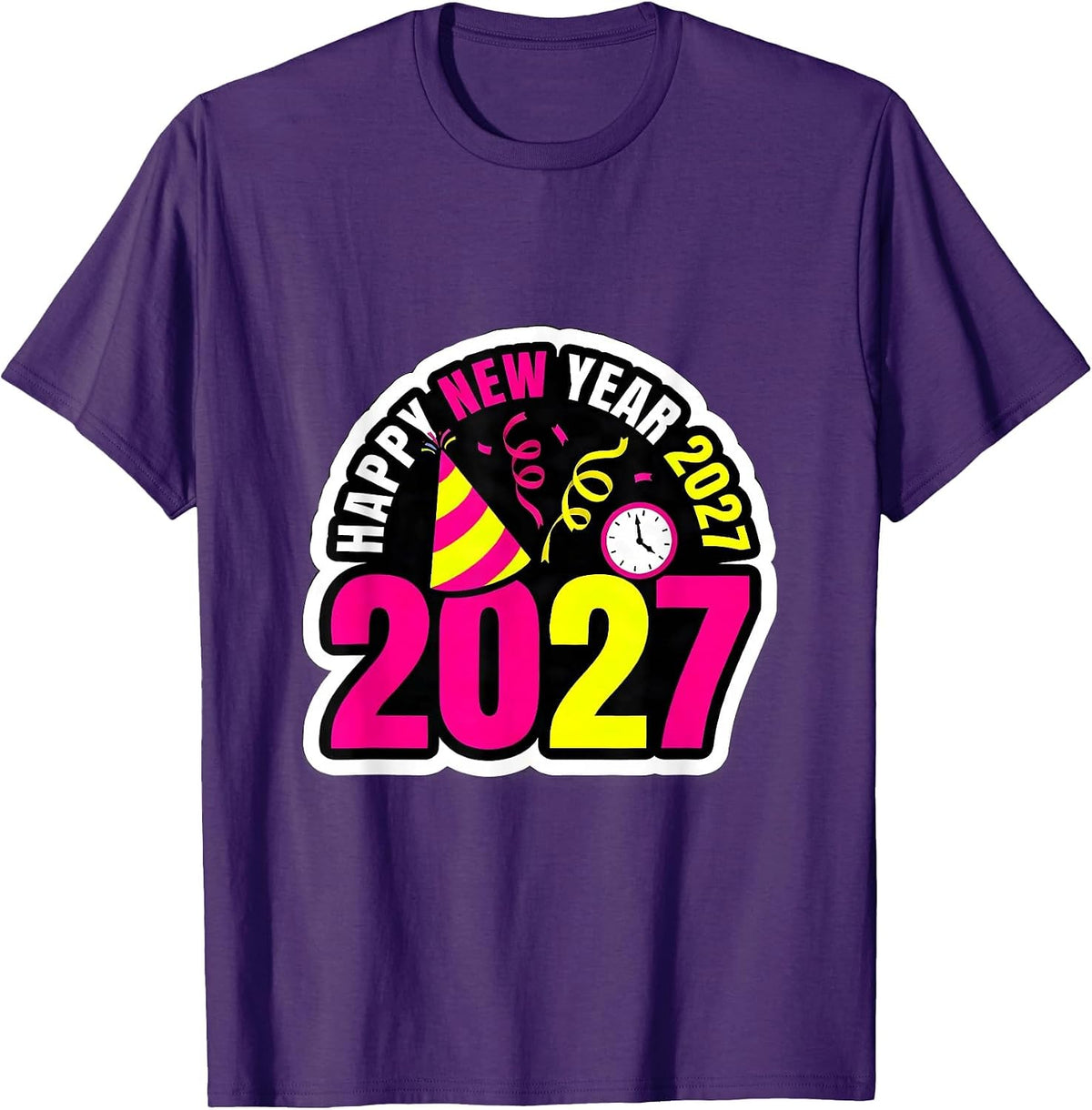 Men's Happy New Year 2027 Whimsical Festive Party Countdown T-Shirt - Purple