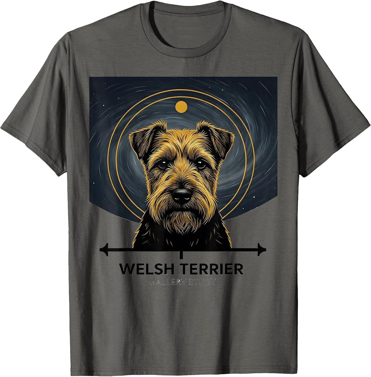 Men's Welsh Terrier Gallery Study Minimalist Dog Portrait Art T-Shirt - Asphalt Grey
