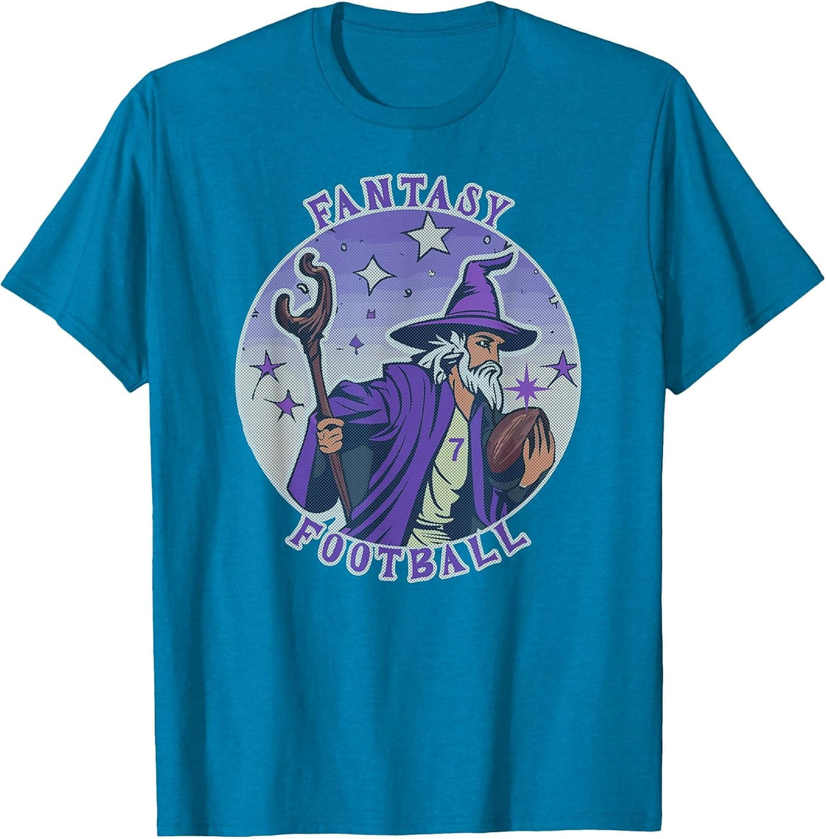 Funny Wizard Fantasy Football Player Literal Dad Joke Pun T-Shirt - Sapphire Blue