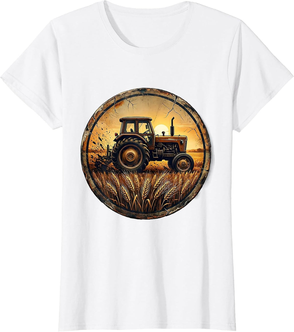 Labor Day Farmer Tractor Golden Field Illustration T-Shirt - White