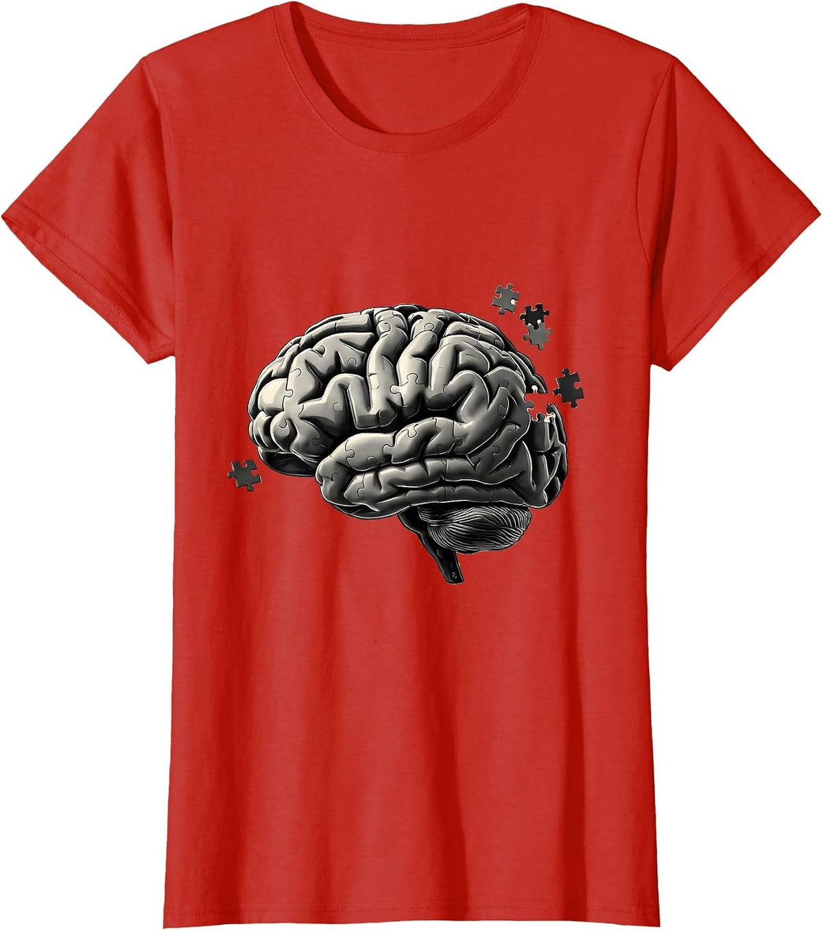 Women's English Teacher Brain Puzzle Pieces Graphic T-Shirt - Red
