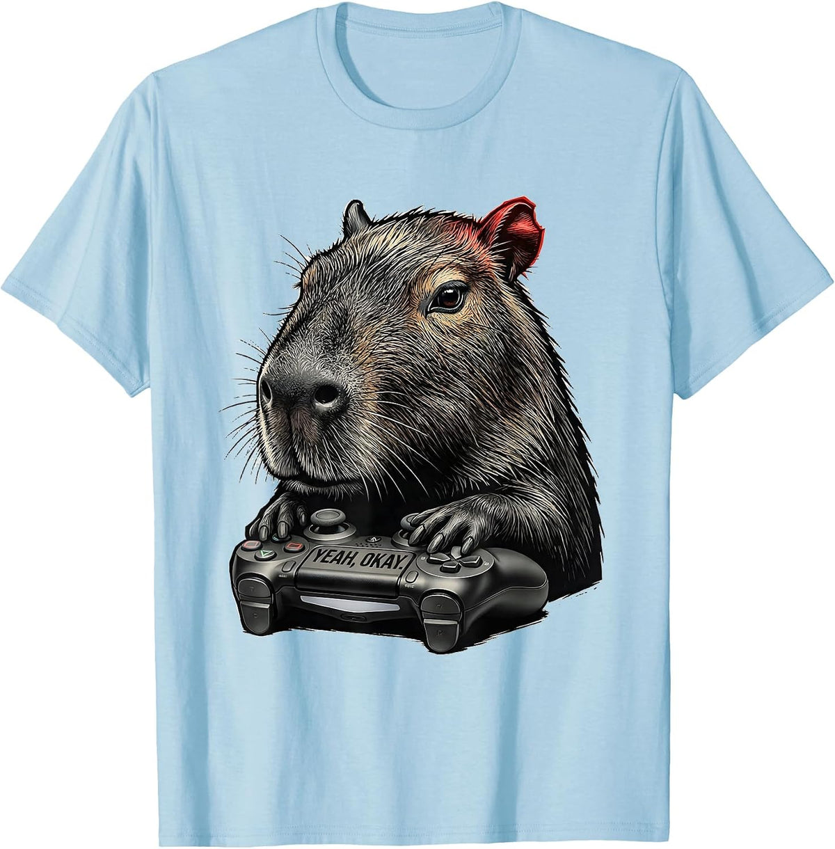Men's Yeah, Okay Funny Capybara Gamer Meme Humor T-Shirt - Baby Blue
