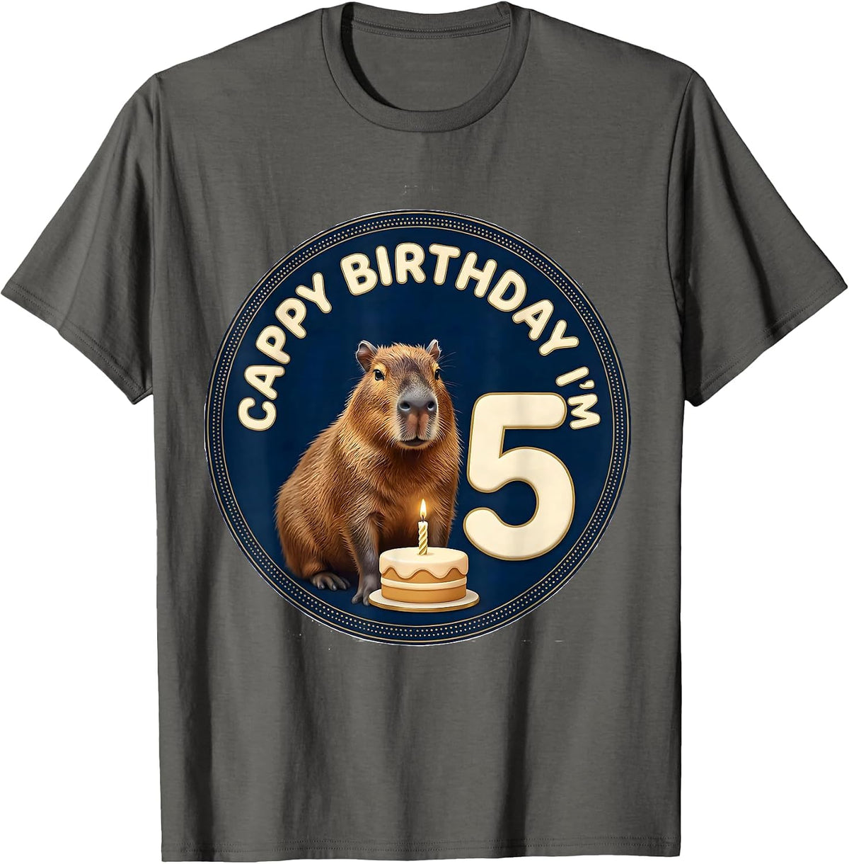 Cappy Birthday I'm Five Cute Capybara Animal Lover Kids T-Shirt - Asphalt Grey