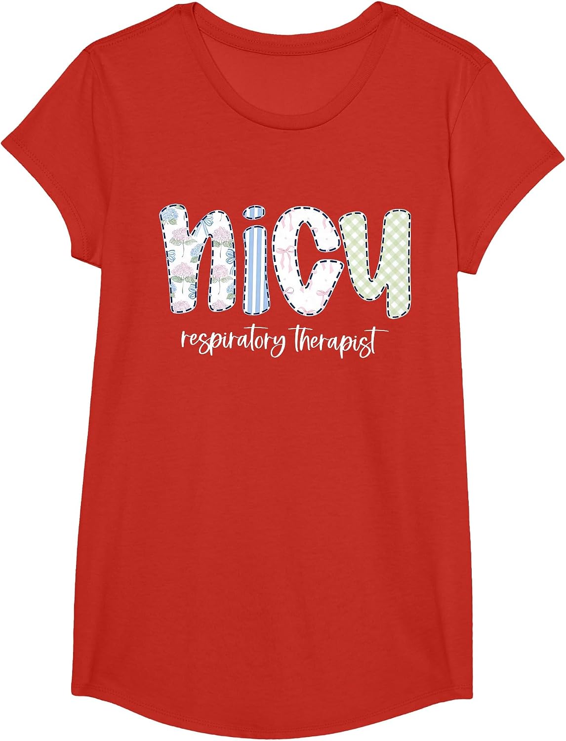 Retro Floral NICU Respiratory Therapist Nurse Appreciation T-Shirt - Girls Red