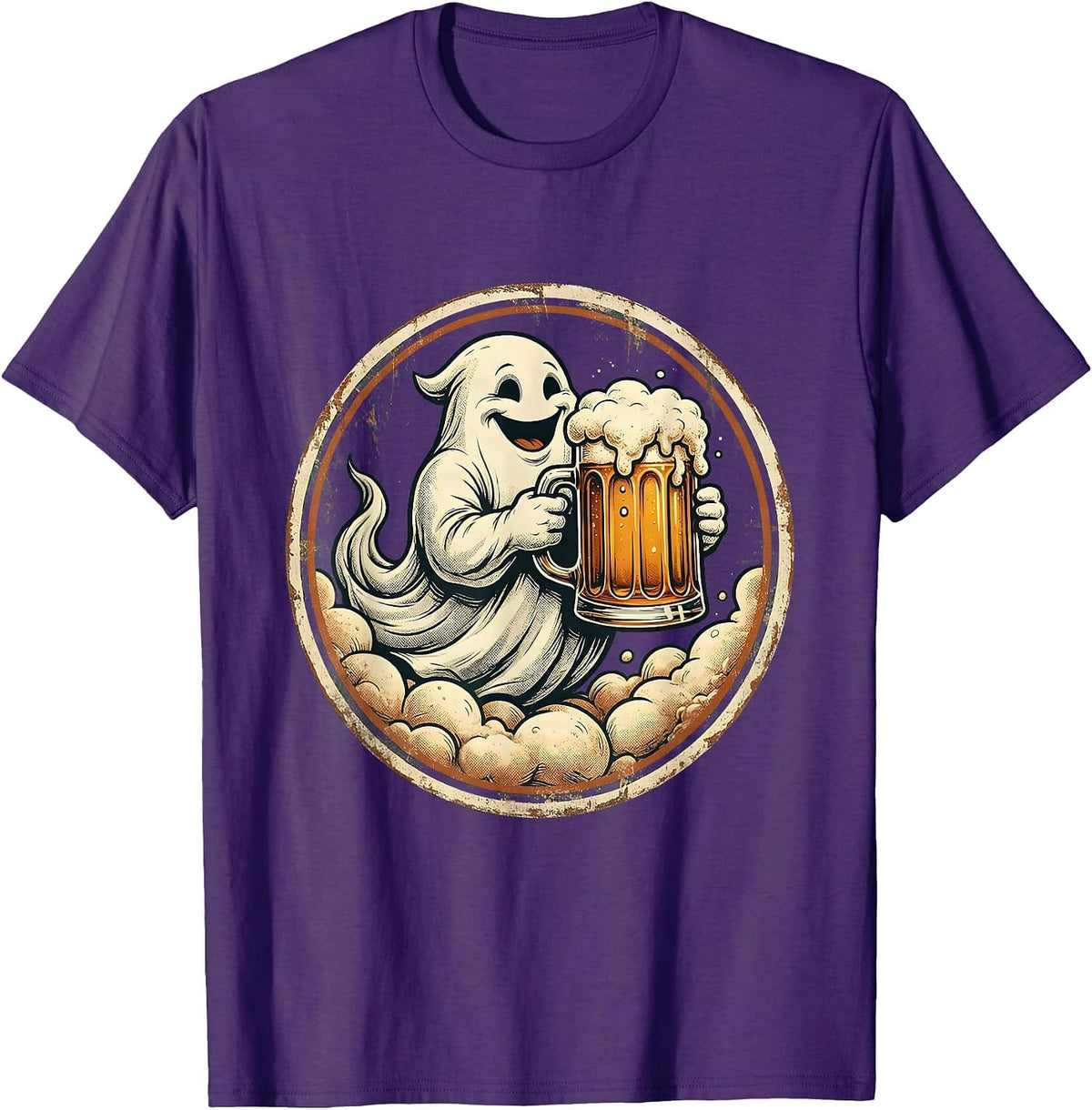Men's Friendly Ghost Beer Mug Illustration T-Shirt - Purple