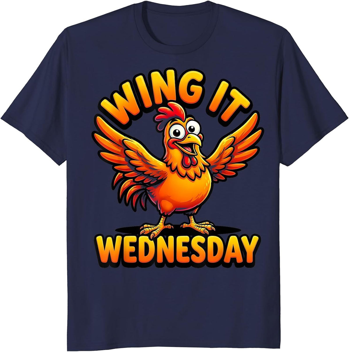 Wing It Wednesday Funny Chicken Design T-Shirt - Navy Blue