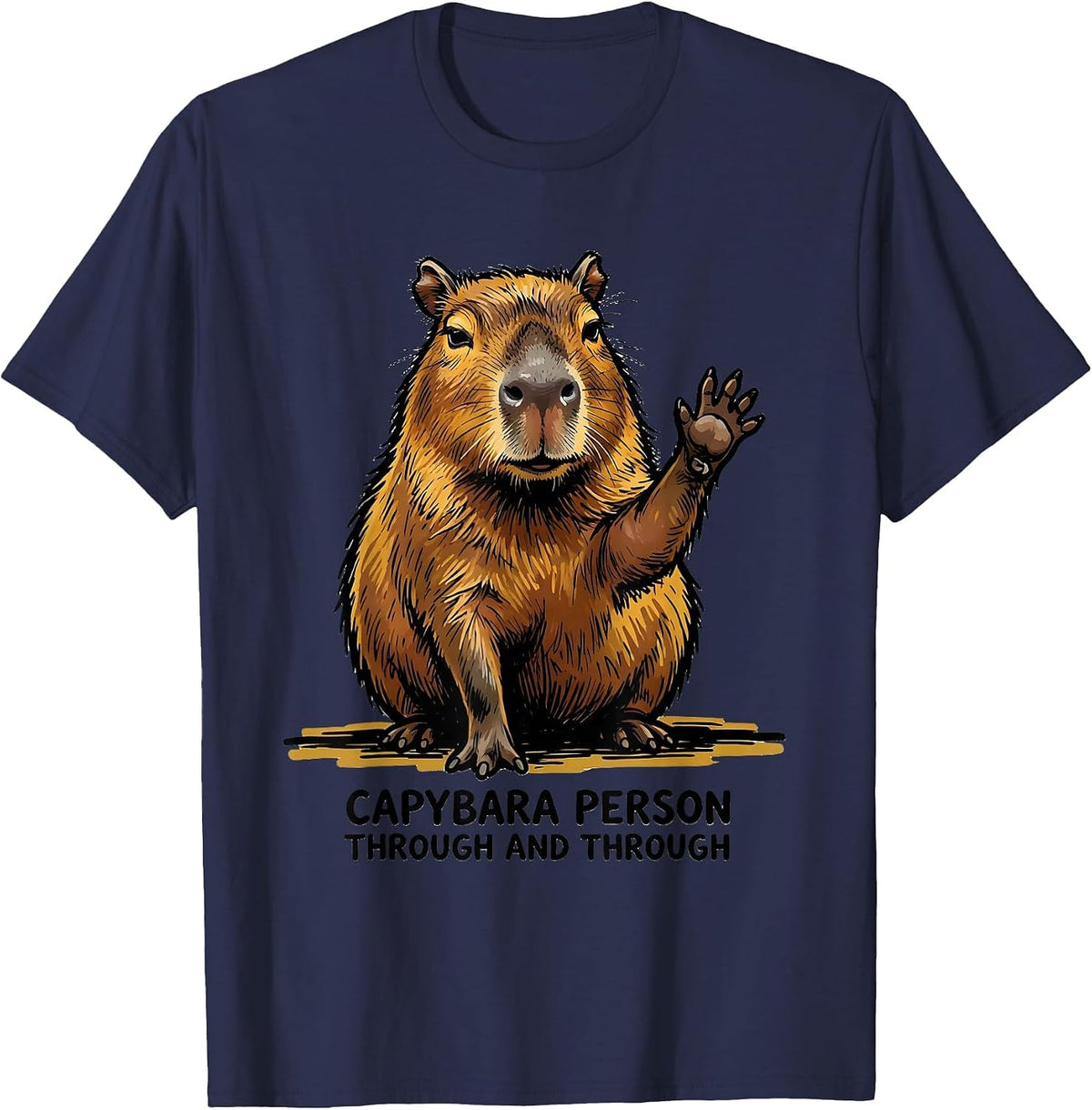 Men's Capybara Person, Through And Through Funny Animal Meme Humor T-Shirt - Navy Blue
