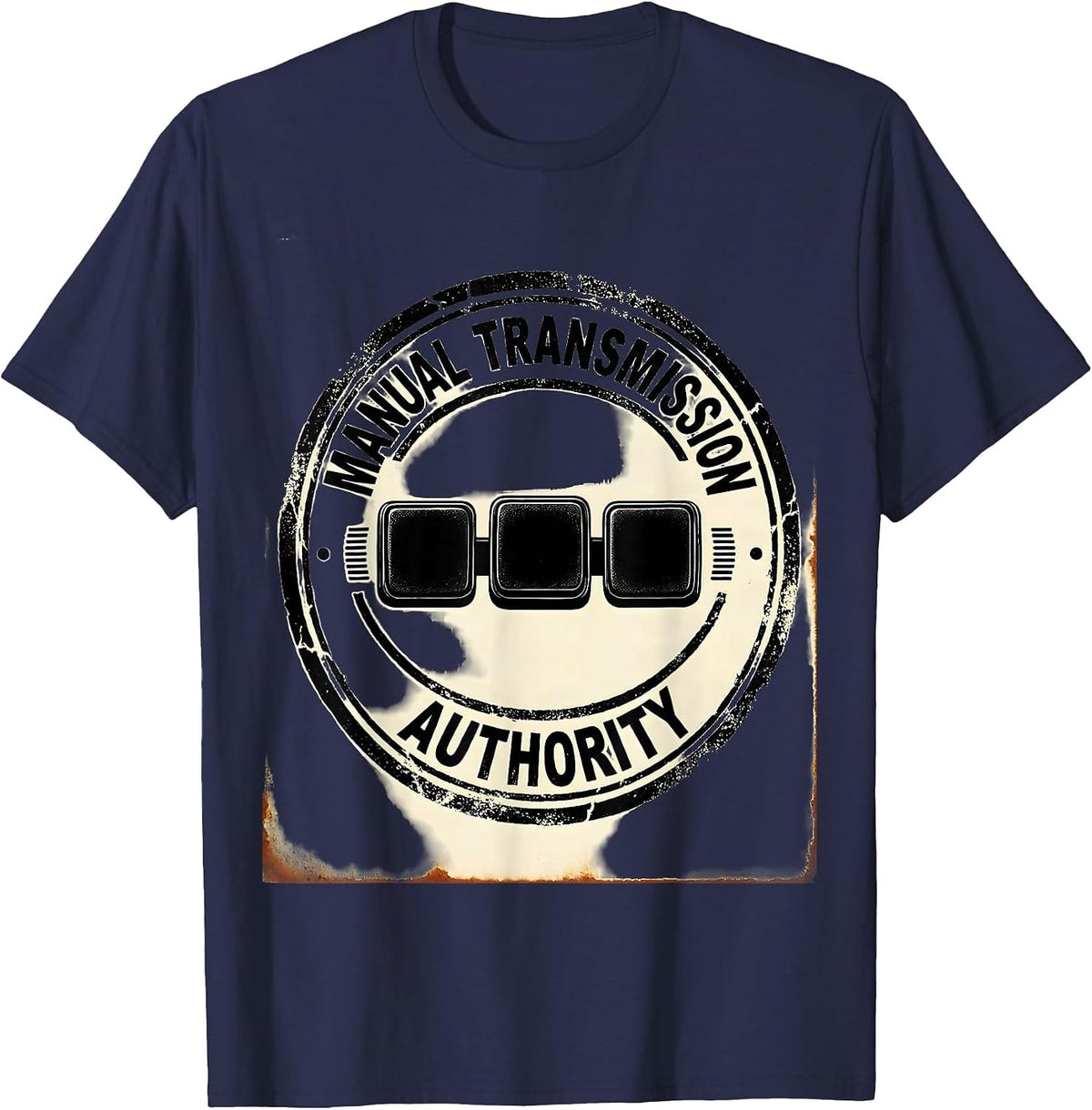 Men's Manual Transmission Authority Rubber Stamp Car Guy Gift T-Shirt - Navy Blue