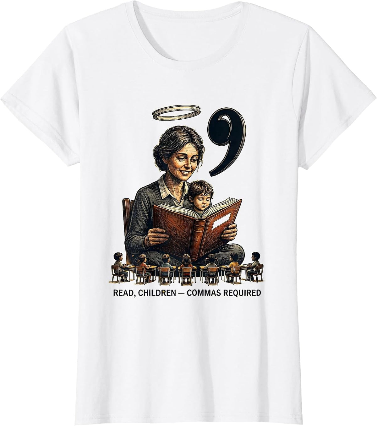 Read Children Commas Required Funny Grammar Teacher Humor T-Shirt - White