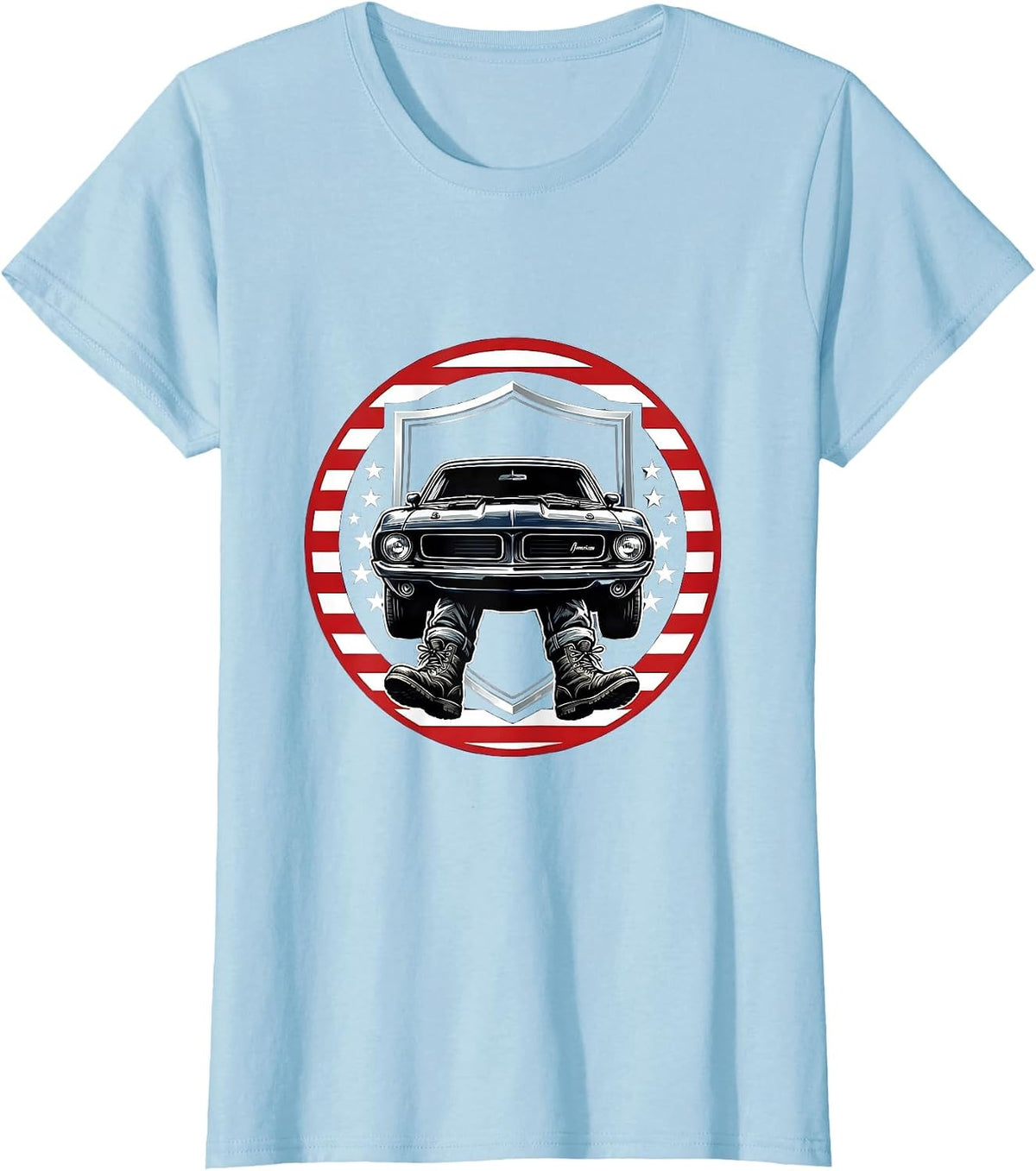 Labor Day Mechanic Under Car Graphic Tee T-Shirt - Baby Blue