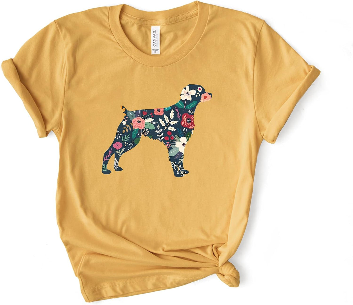 Floral Brittany Spaniel Shirt, Bella Canvas® Soft-Feel Unisex Tee - Heather Mustard