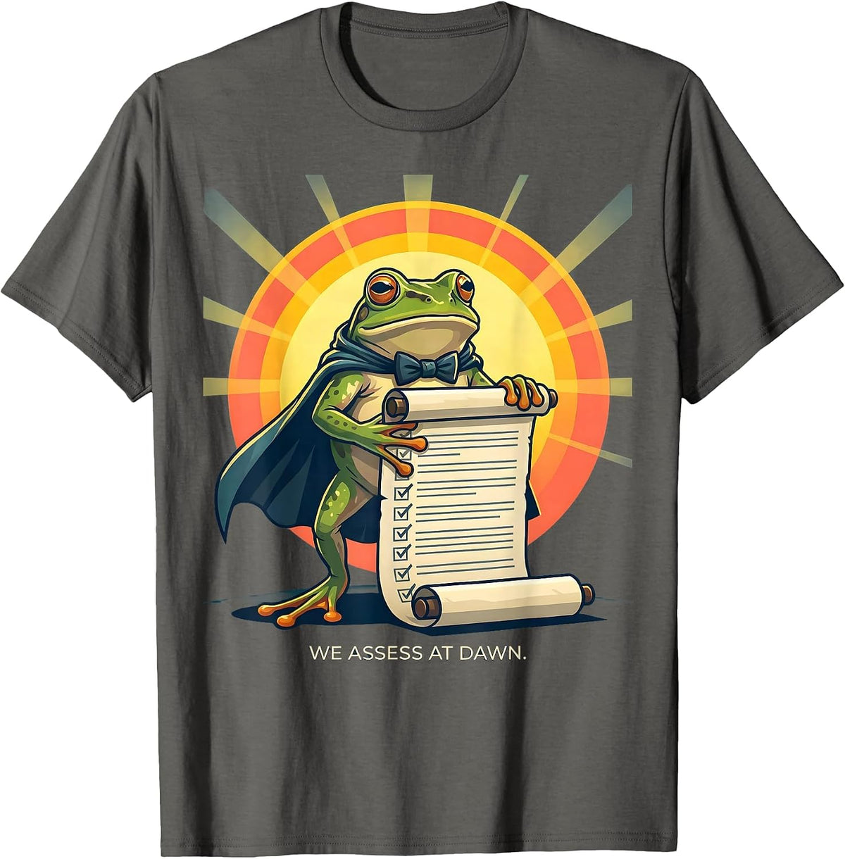 Men's We Assess At Dawn Funny Frog Teacher Reader Back to School T-Shirt - Asphalt Grey