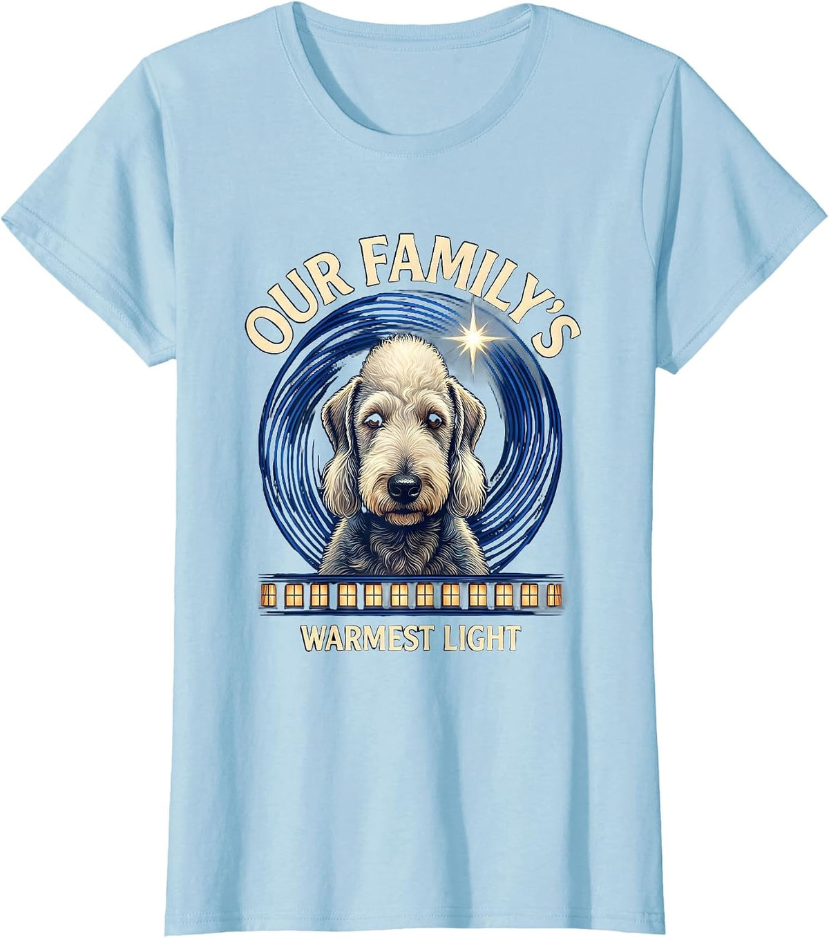 Our Family's Warmest Light Bedlington Terrier Van Gogh Style T-Shirt - Baby Blue