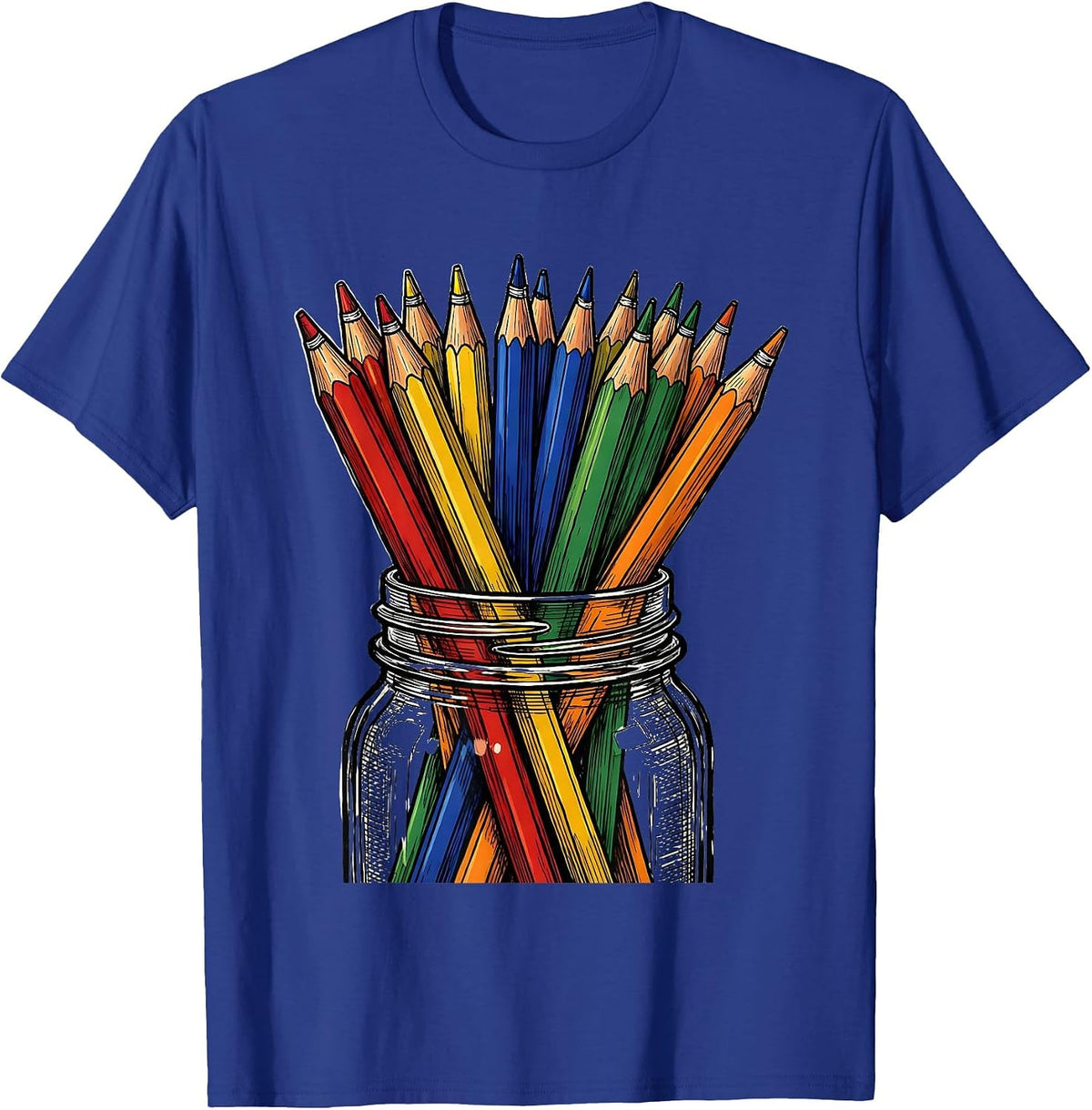 Preschool Teacher Colored Pencils Mason Jar Gift T-Shirt - Royal Blue