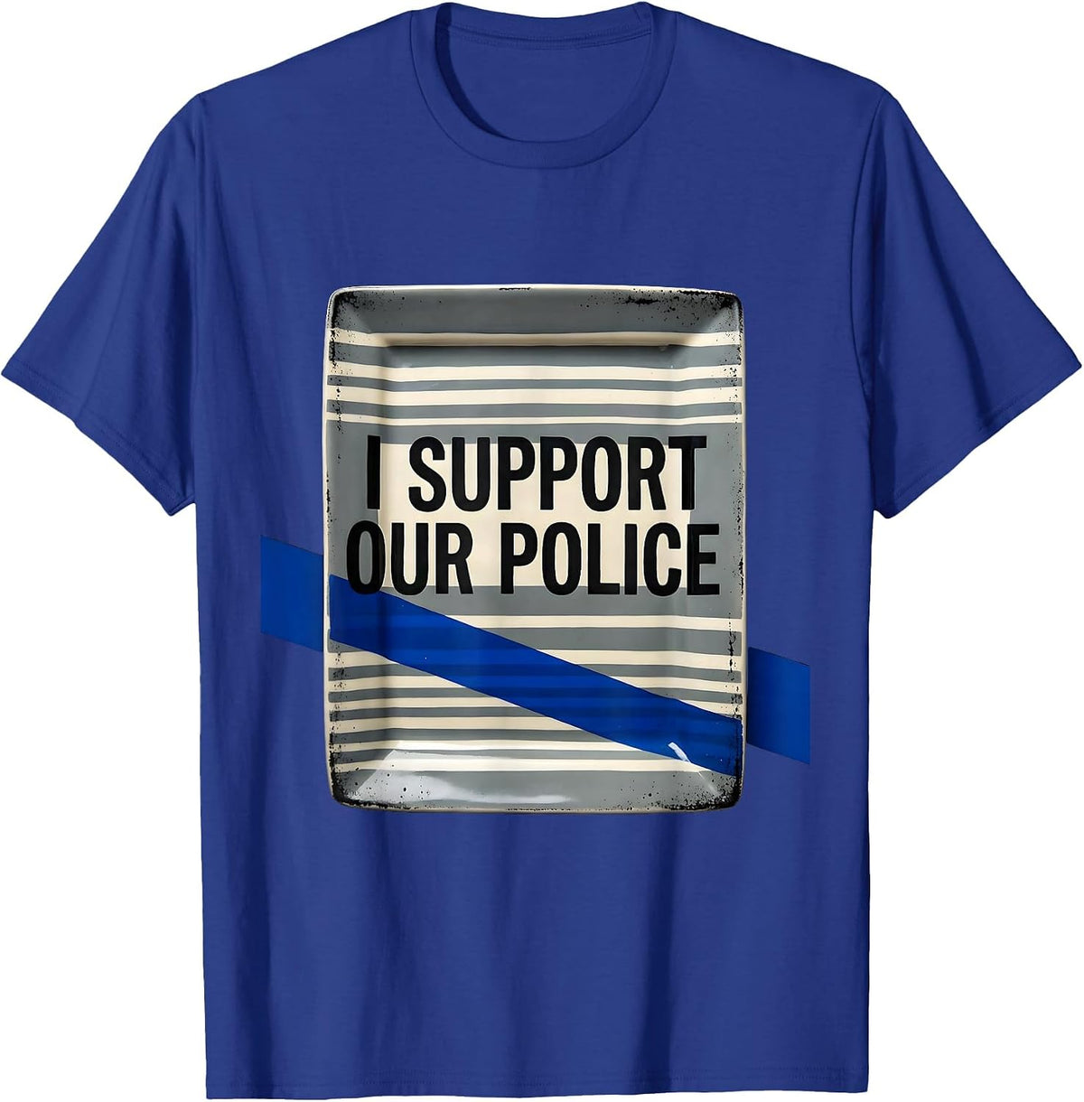 I Support Our Police Stencil Graphic Thin Blue Line Police T-Shirt - Royal Blue