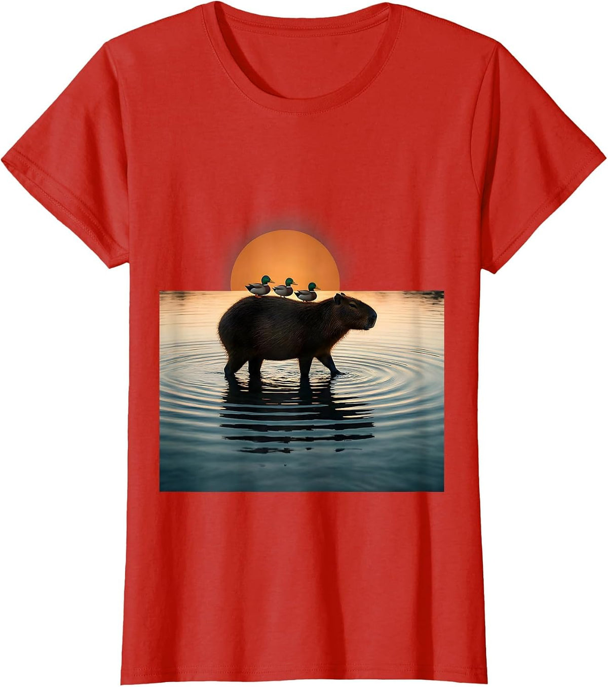 Capybara Duck Carrier Cute Animal Illustration T-Shirt - Red