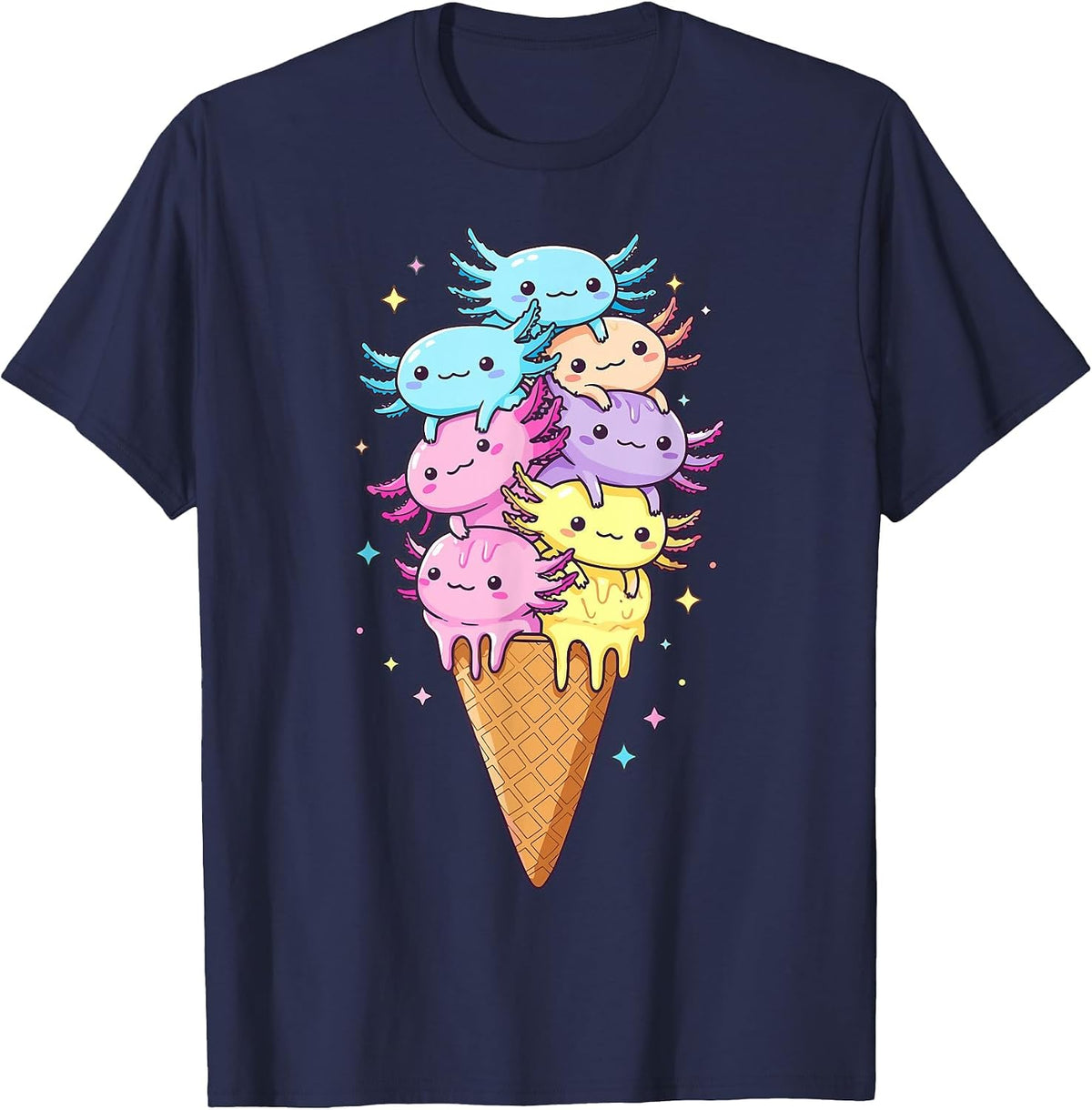 Axolotls Ice Cream Funny Kawaii Axolotl T-Shirt - Navy Blue