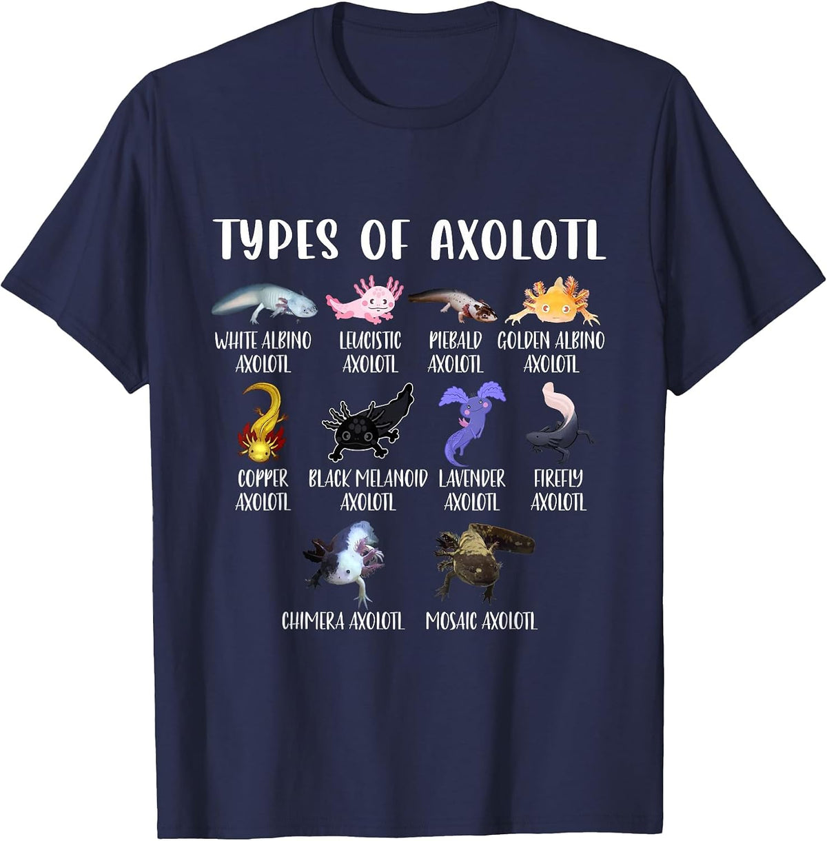 Types of Axolotl Shirt Kids Cute Different Species Axolotls T-Shirt - Navy Blue