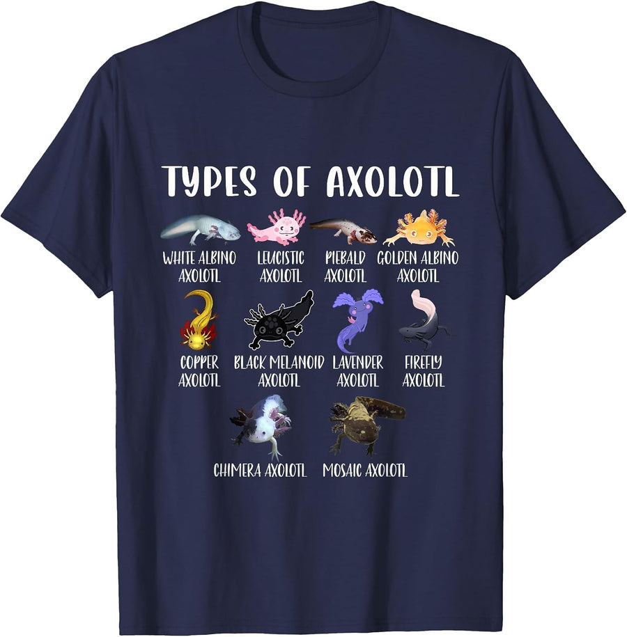 Types of Axolotl Shirt Kids Cute Different Species Axolotls T-Shirt - Navy Blue