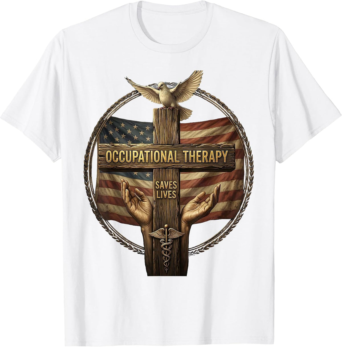 Men's Occupational Therapy Saves Lives Bold Design T-Shirt - White