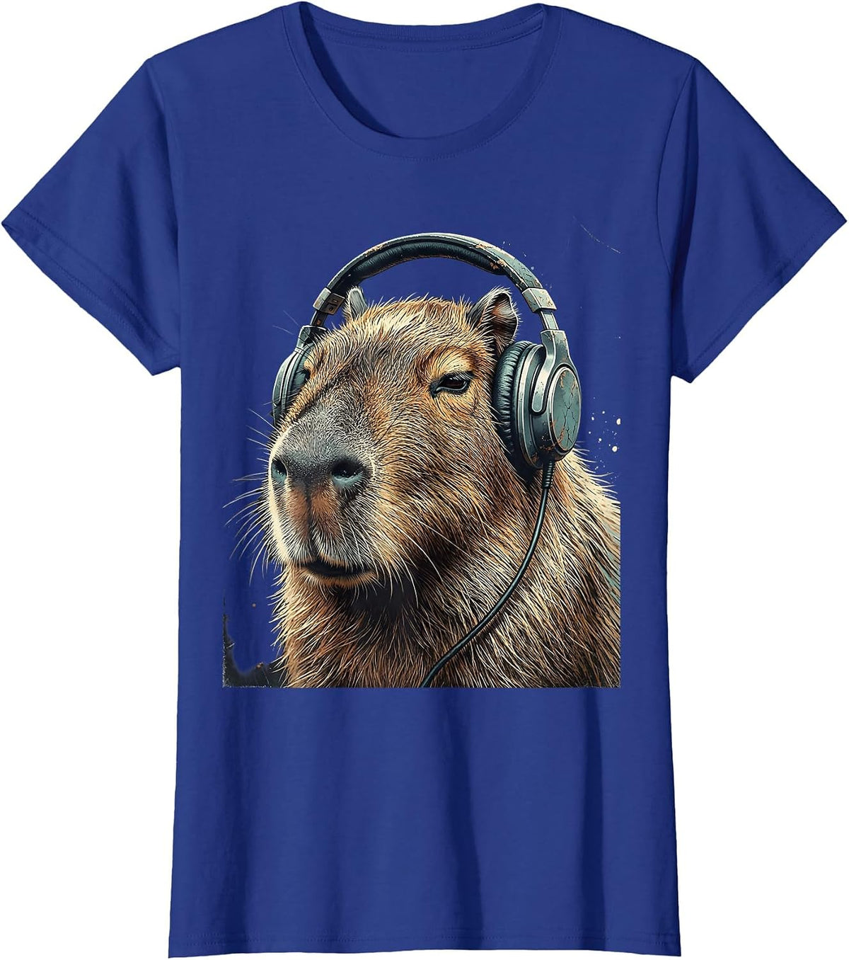 Women's Capybara Gamer Distressed Meme Humor T-Shirt - Royal Blue