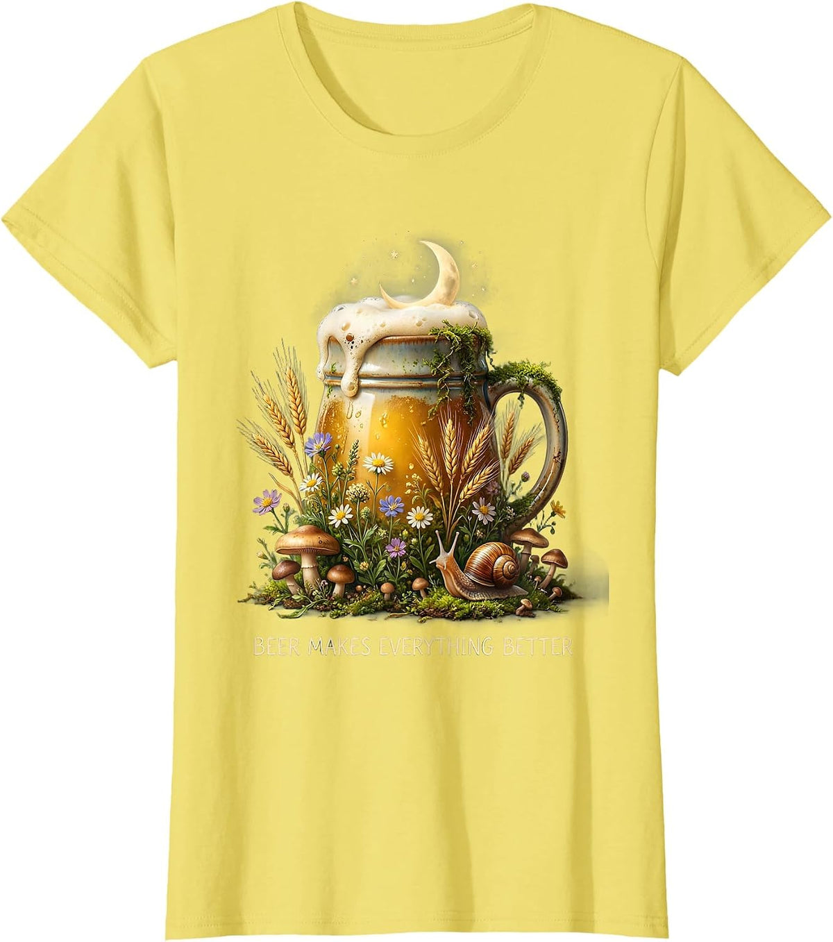 Beer Makes Everything Better Drinking Design T-Shirt - Lemon Yellow