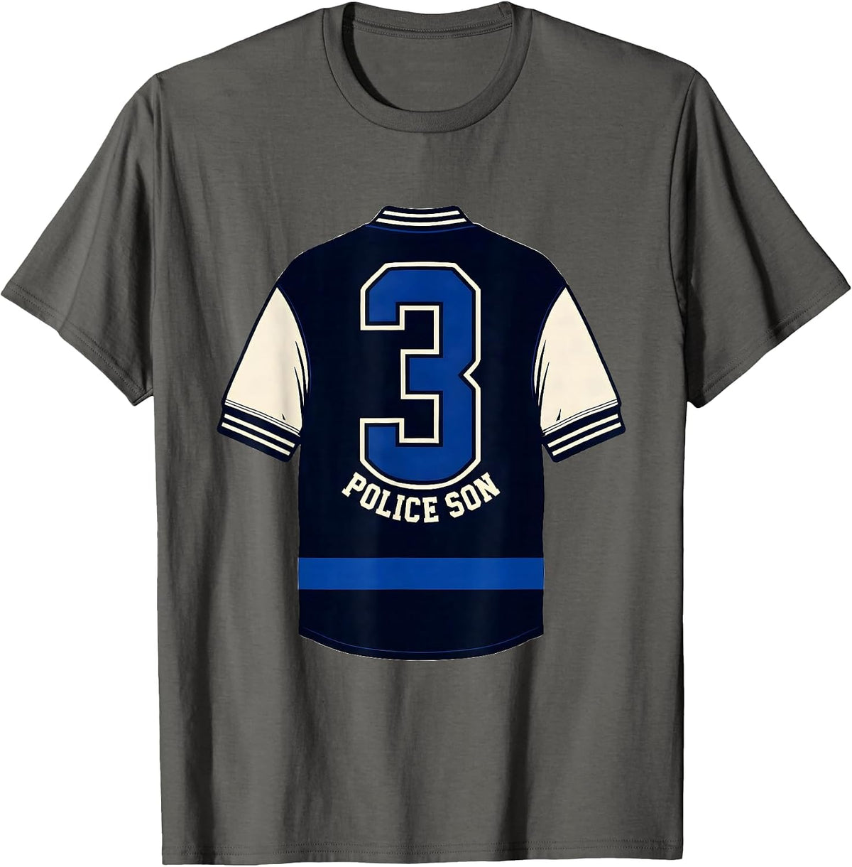Police Son Thin Blue Line Police Support Tribute T-Shirt - Asphalt Grey