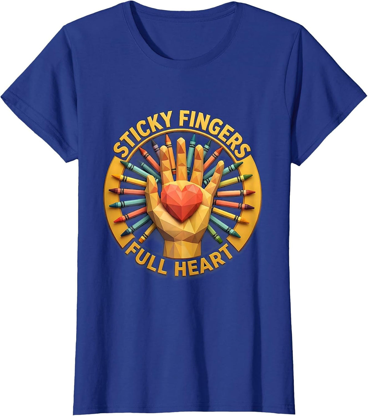 Women's Sticky Fingers Full Heart Preschool Teacher Design T-Shirt - Royal Blue
