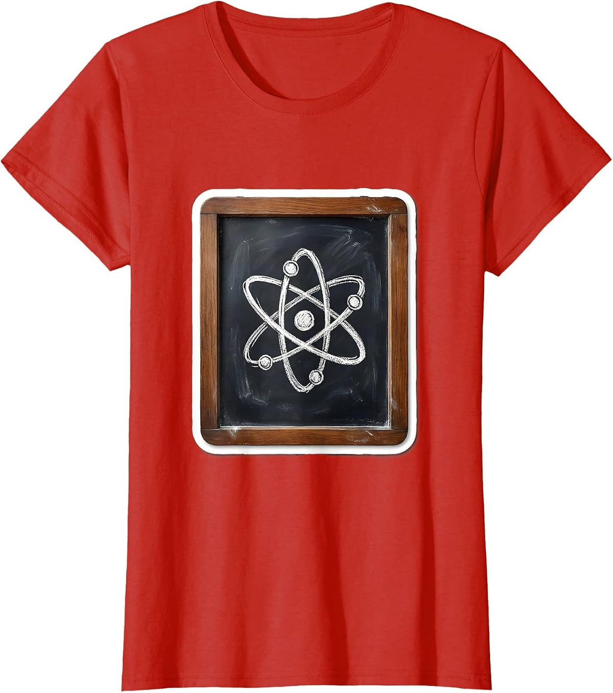 Atom Symbol Chalkboard Science Teacher Graphic T-Shirt - Red