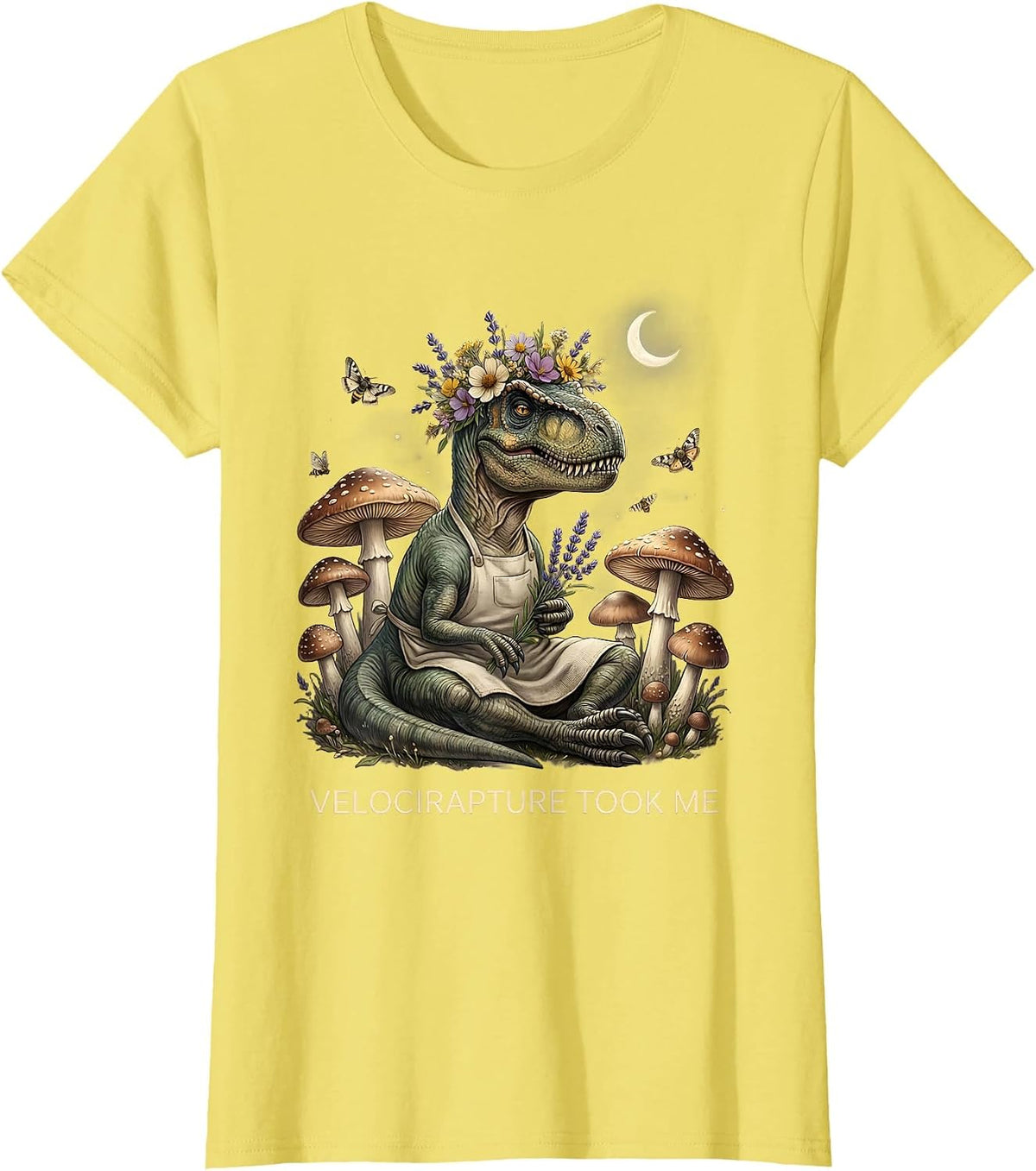 Women's Velocirapture Took Me Funny Dinosaur Design T-Shirt - Lemon Yellow