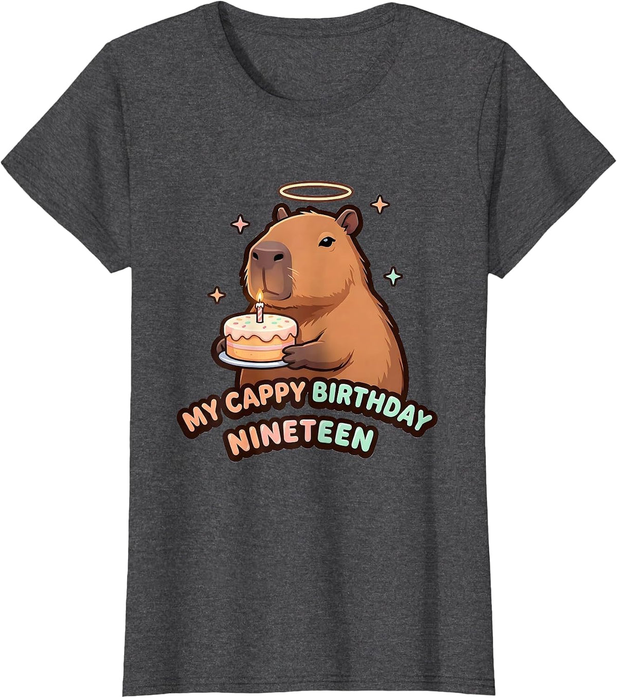 Women's My Cappy Birthday Nineteen Kawaii Capybara Birthday Girl T-Shirt - Dark Heather Grey