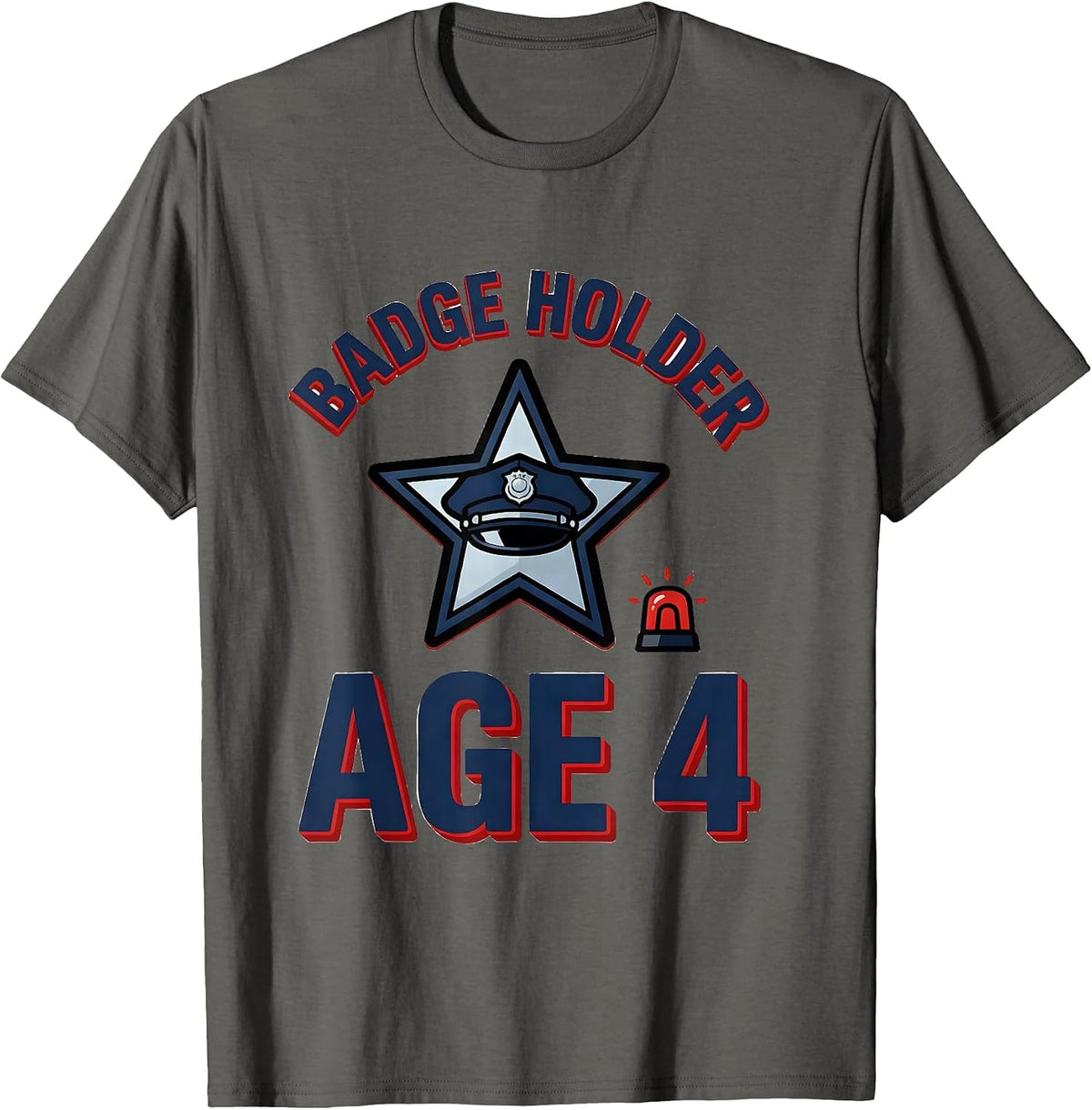 Men's Badge Holder Age 4 Future Police Officer Kids Birthday Party T-Shirt - Asphalt Grey