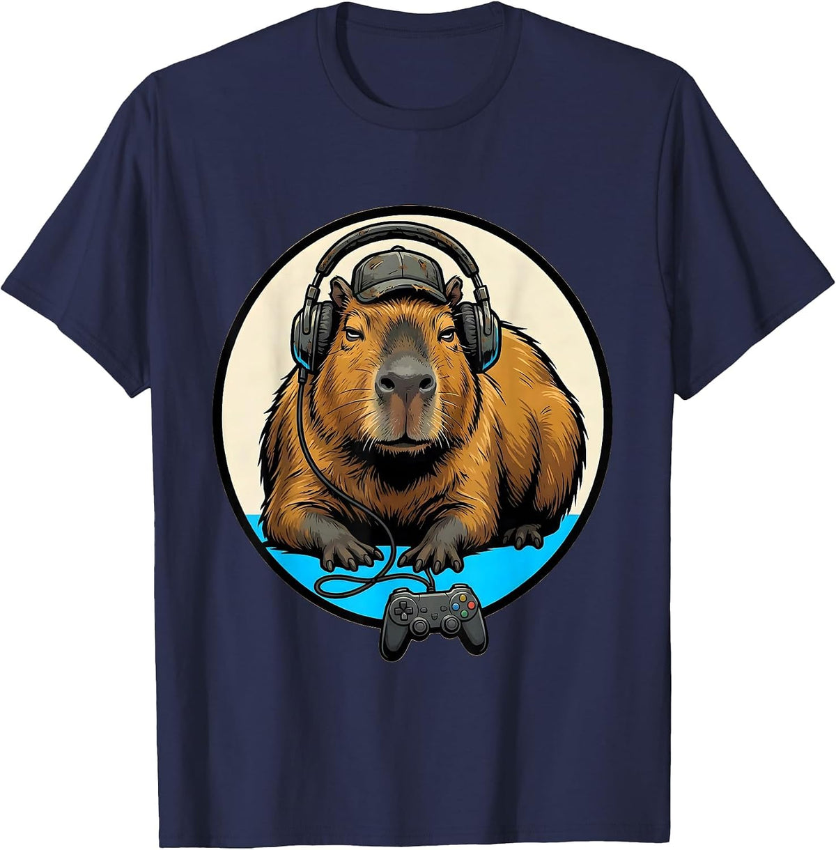 Men's Capybara Gamer Meme Humor Cartoon Funny Teen Gift T-Shirt - Navy Blue