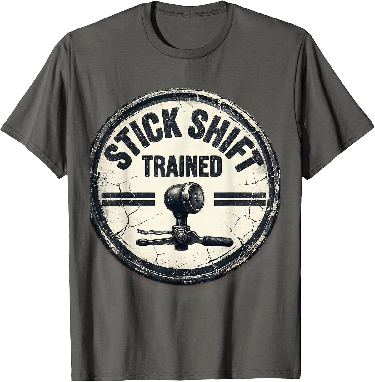 Men's Stick Shift Trained Distressed Gearbox Enthusiast Car Lover T-Shirt - Asphalt Grey