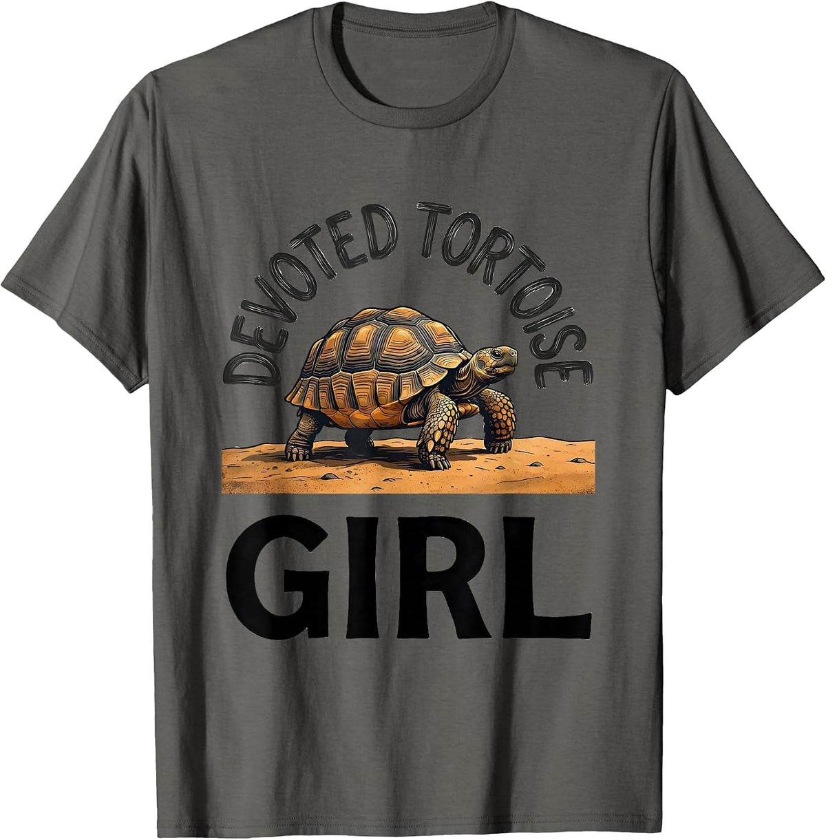 Men's Devoted Tortoise Girl Bold Typography Animal Lover Gift T-Shirt - Asphalt Grey