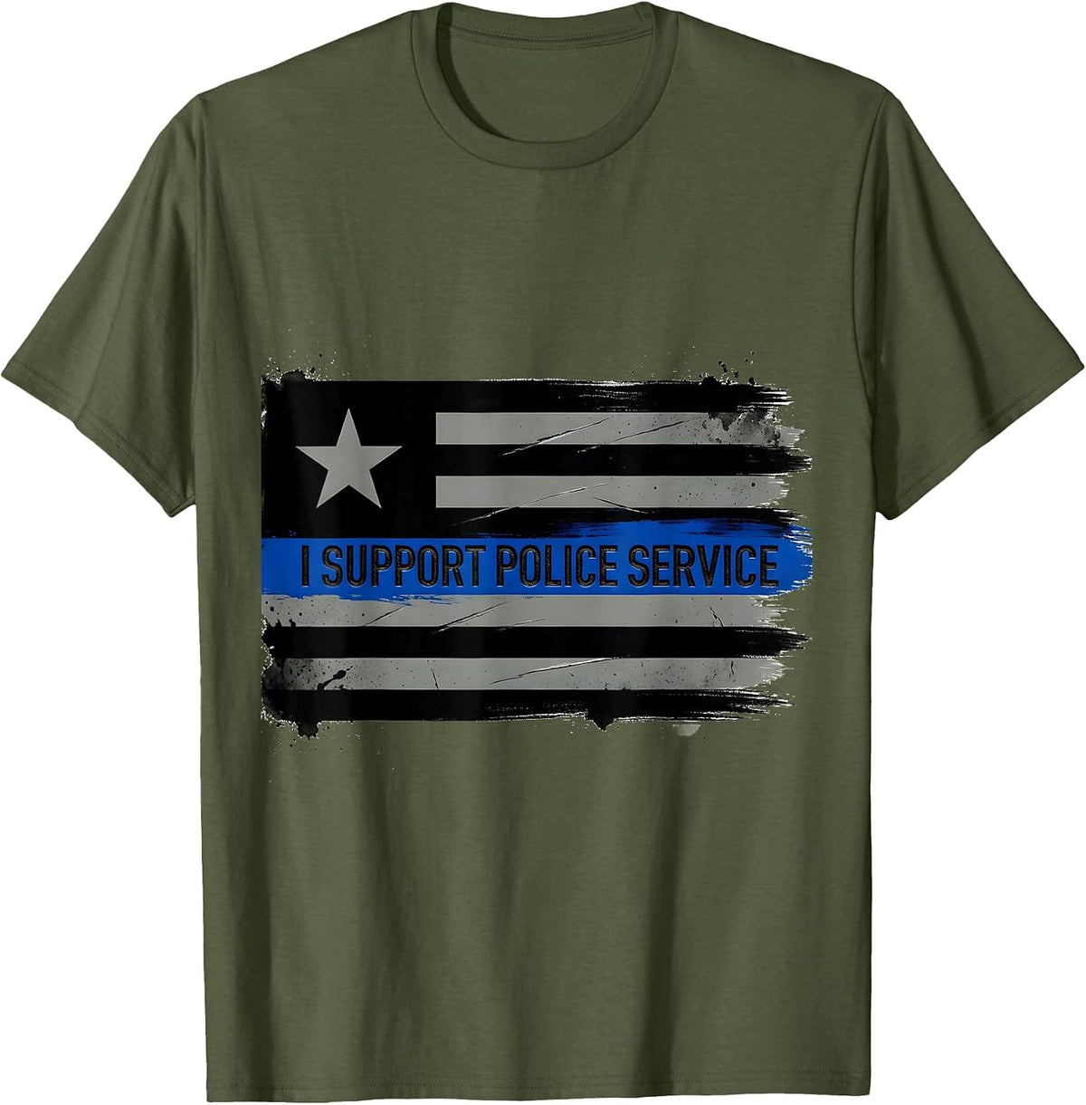 Men's I Support Police Service Thin Blue Line Law Enforcement T-Shirt - Olive Green
