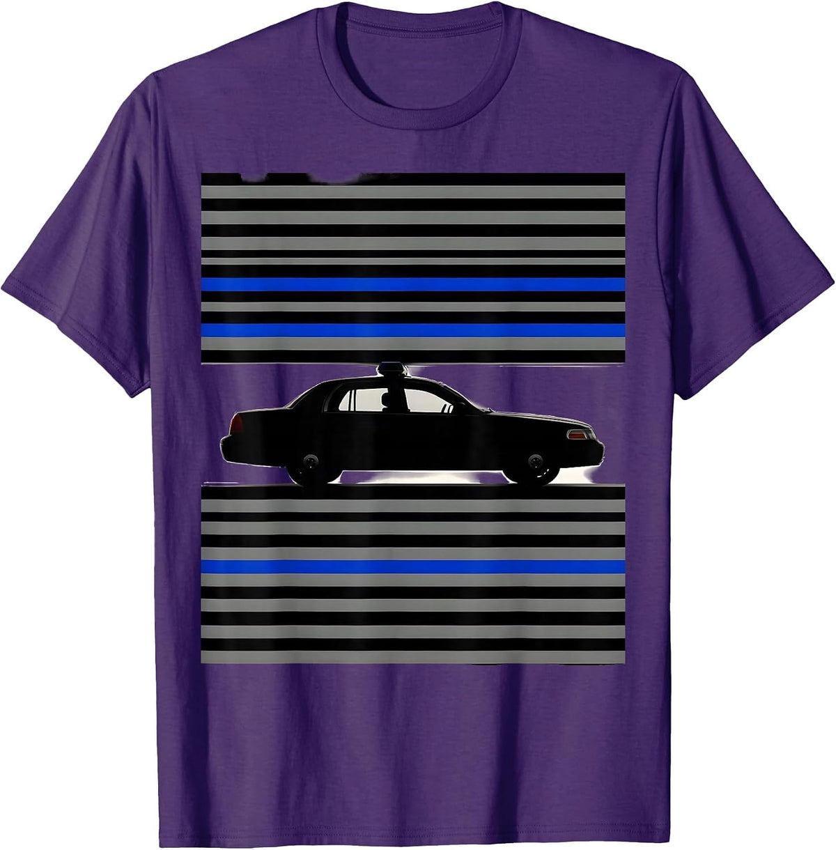 Men's Thin Blue Line Police Patrol Car Support Officer T-Shirt - Purple