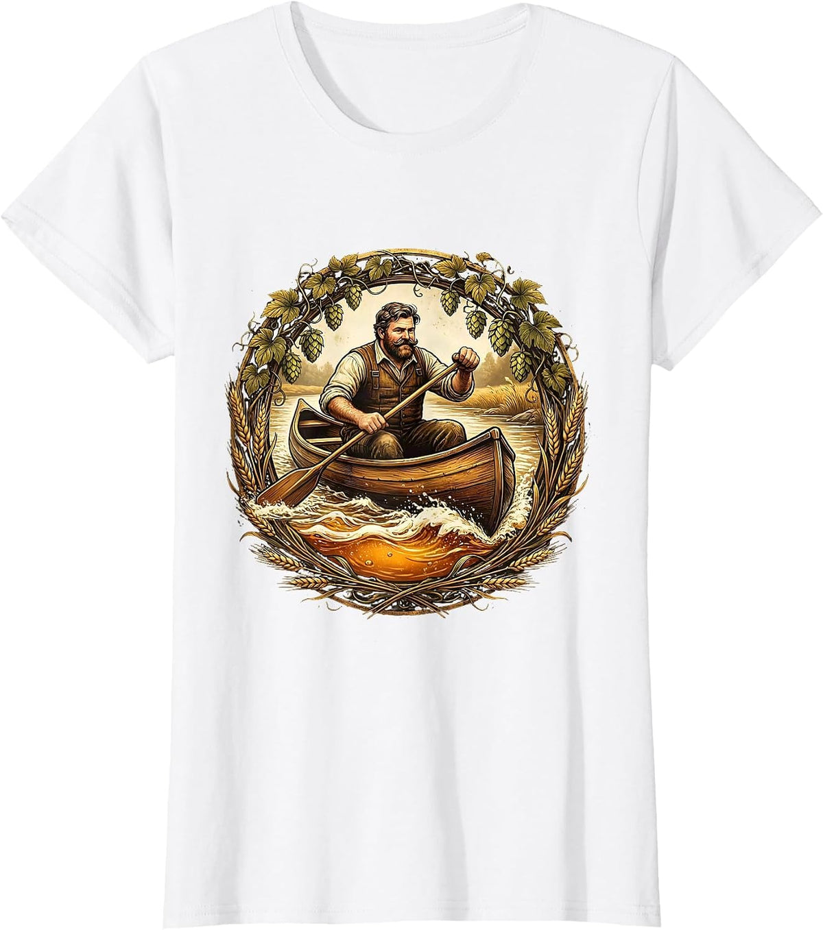 Beer River Canoe Paddling Graphic T-Shirt - White