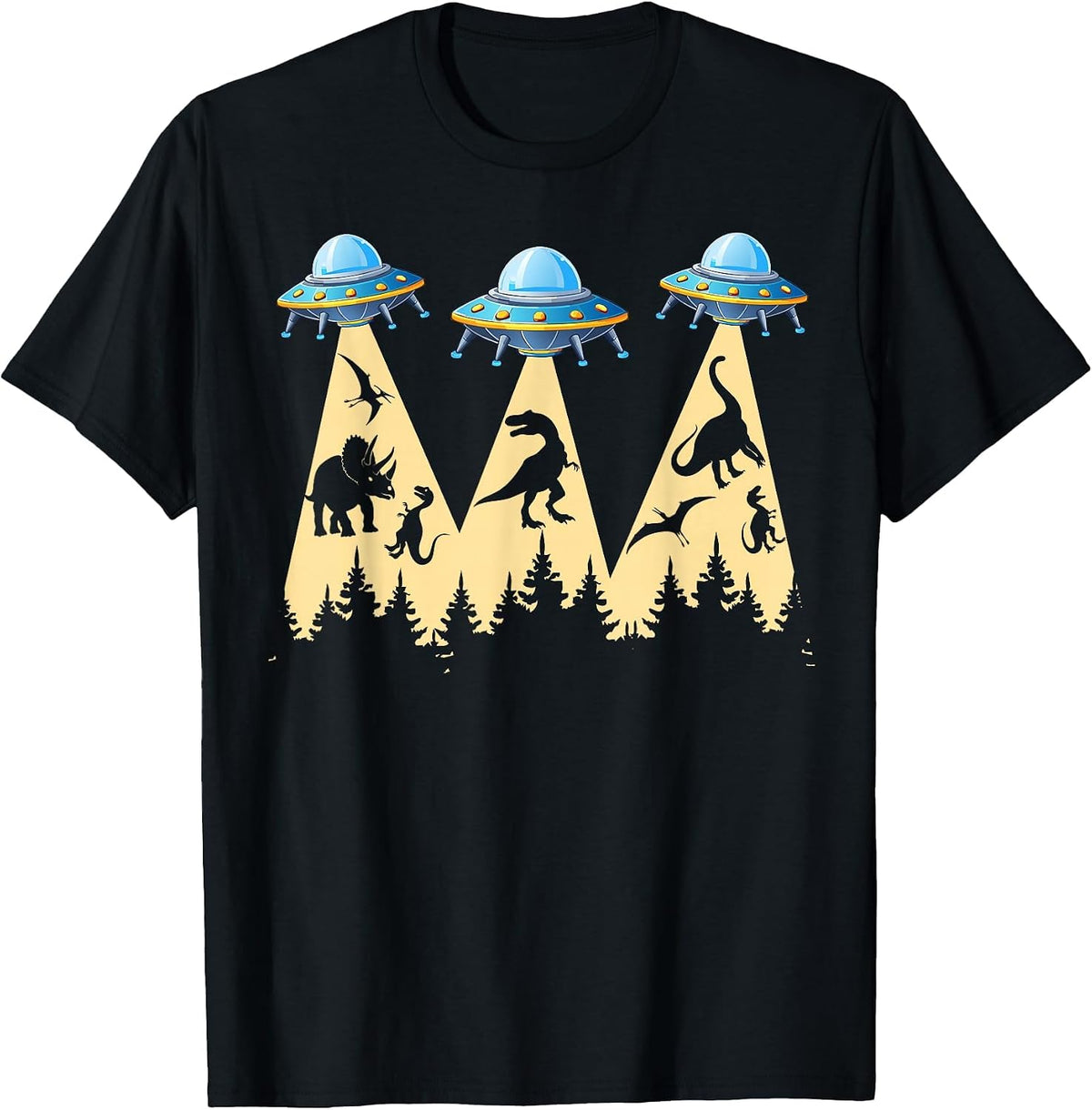 Funny Dinosaurs Alien UFO Abduction Dinosaur Lover T-Shirt - Black