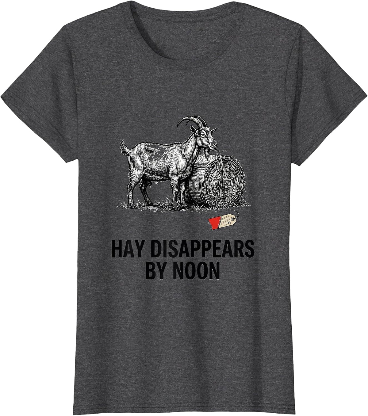 Women's Hay Disappears By Noon Funny Goat Owner Farmer Gift T-Shirt - Dark Heather Grey