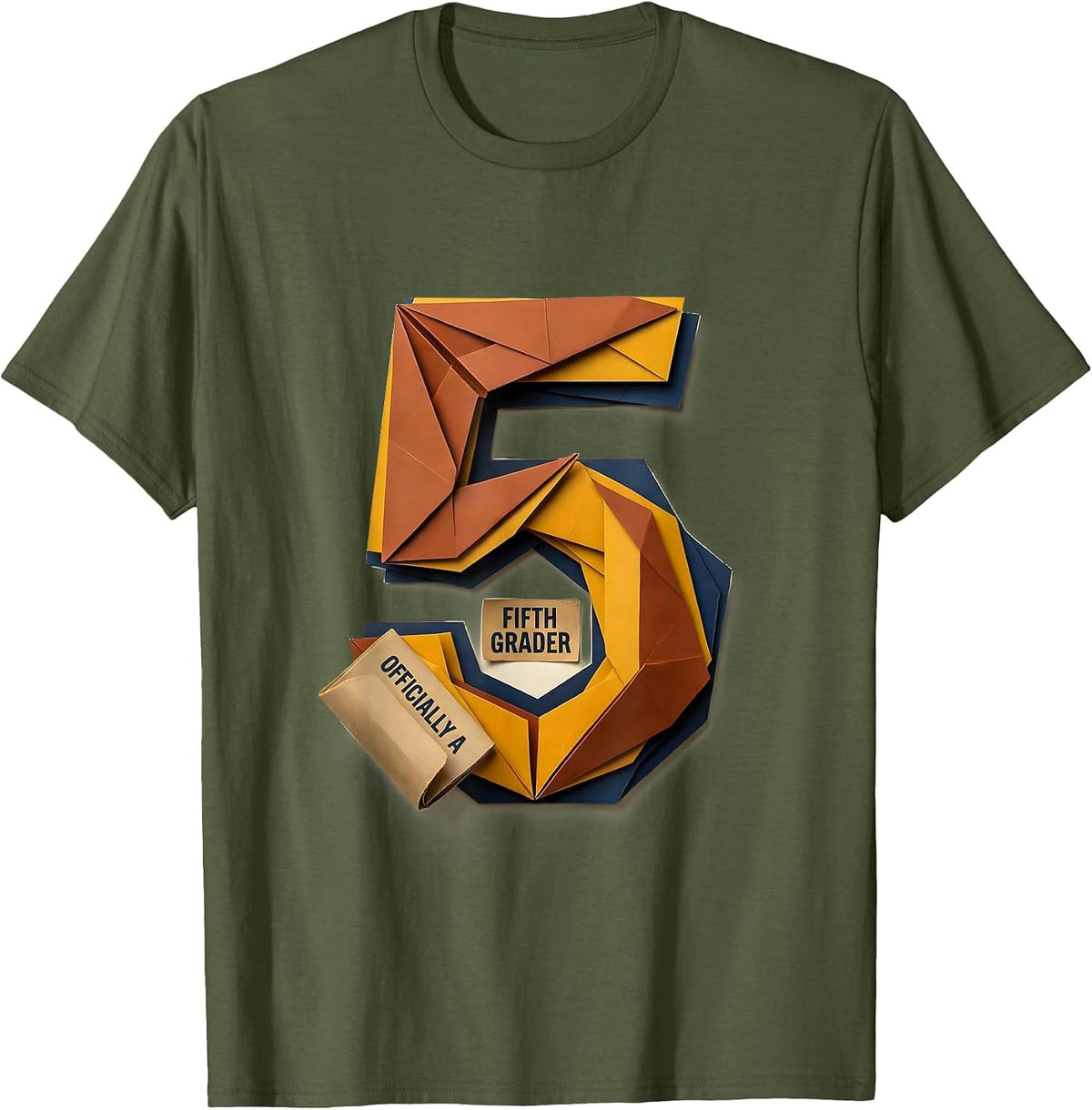 Officially A Fifth Grader Playful Cheerful Back To School T-Shirt - Olive Green